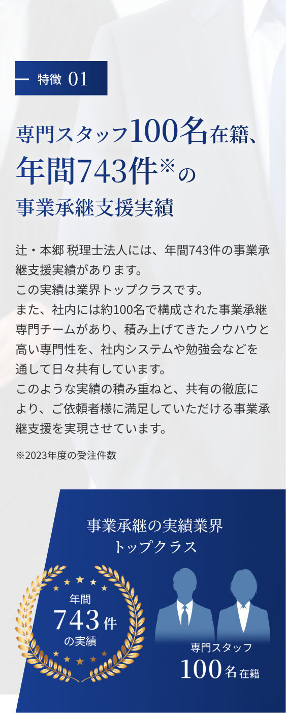 特徴01:専門スタッフ在籍・事業承継支援実績