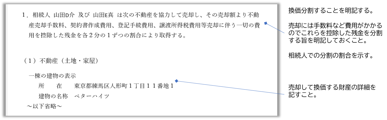 遺産分割協議書　換価分割